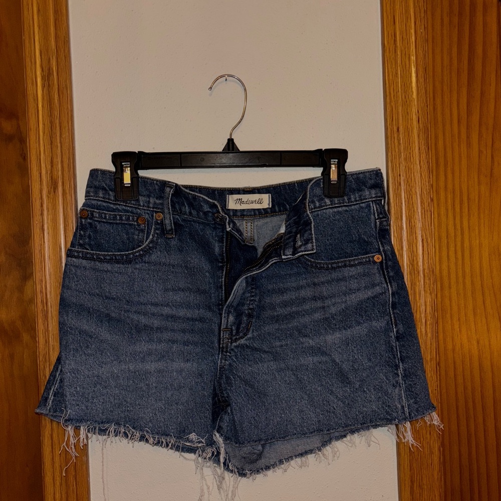Madewell Dark Blue Frayed Hem Jean Shorts